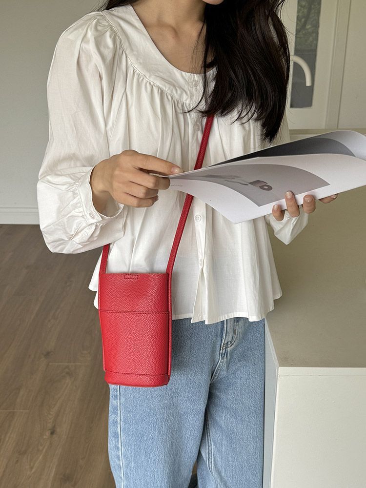 South Korea New Casual Crossbody Mobile Phone Bag Ins Simple Red Cute Mini Vertical Small Bag Coin Purse For Women - Image 4